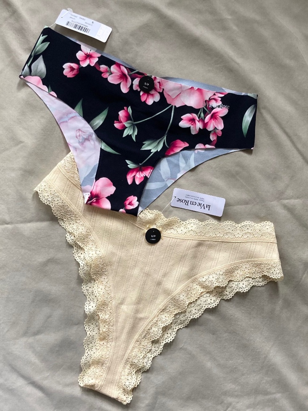 La Vie En Rose Cheeky Panty 2-Pack; Floral and Pointelle - NWT, Size Small